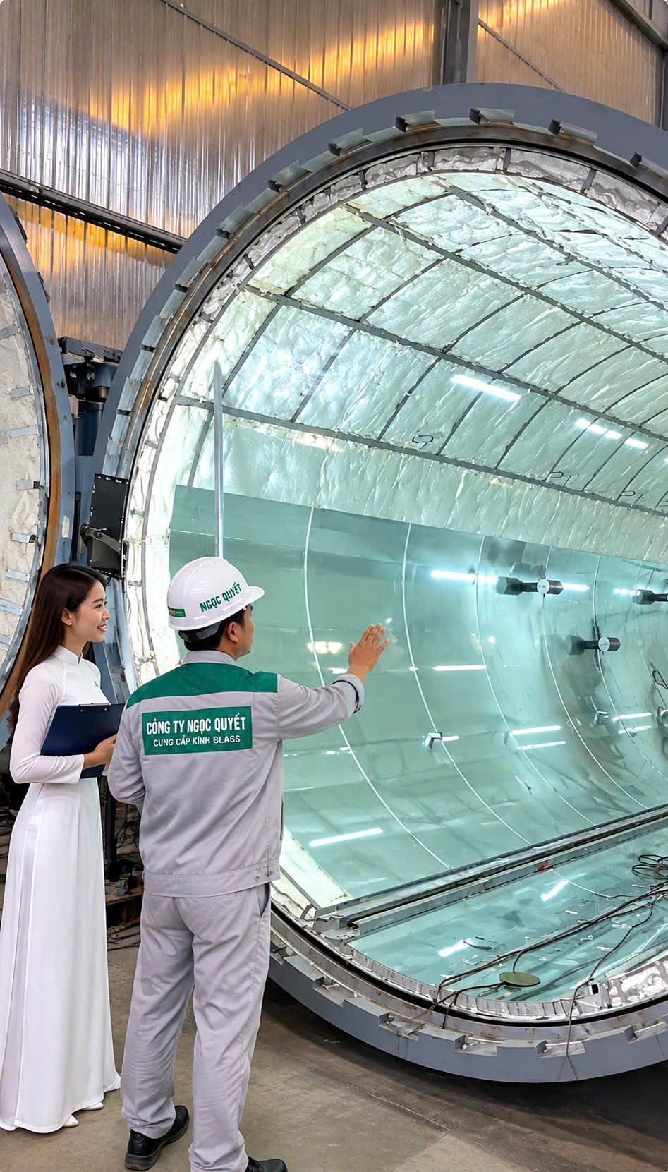 Vách kính uốn cong lắp trong công trình với kết cấu vòm lớn